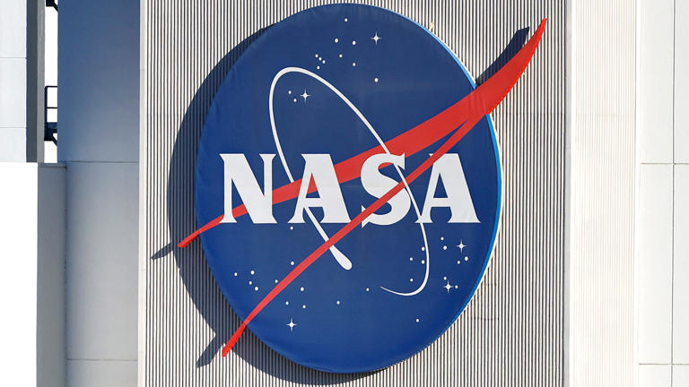 The NASA logo is displayed at NASA’s Jet Propulsion Laboratory in La Cañada Flintridge, Calif., on Oct. 15, 2025. Getty Images