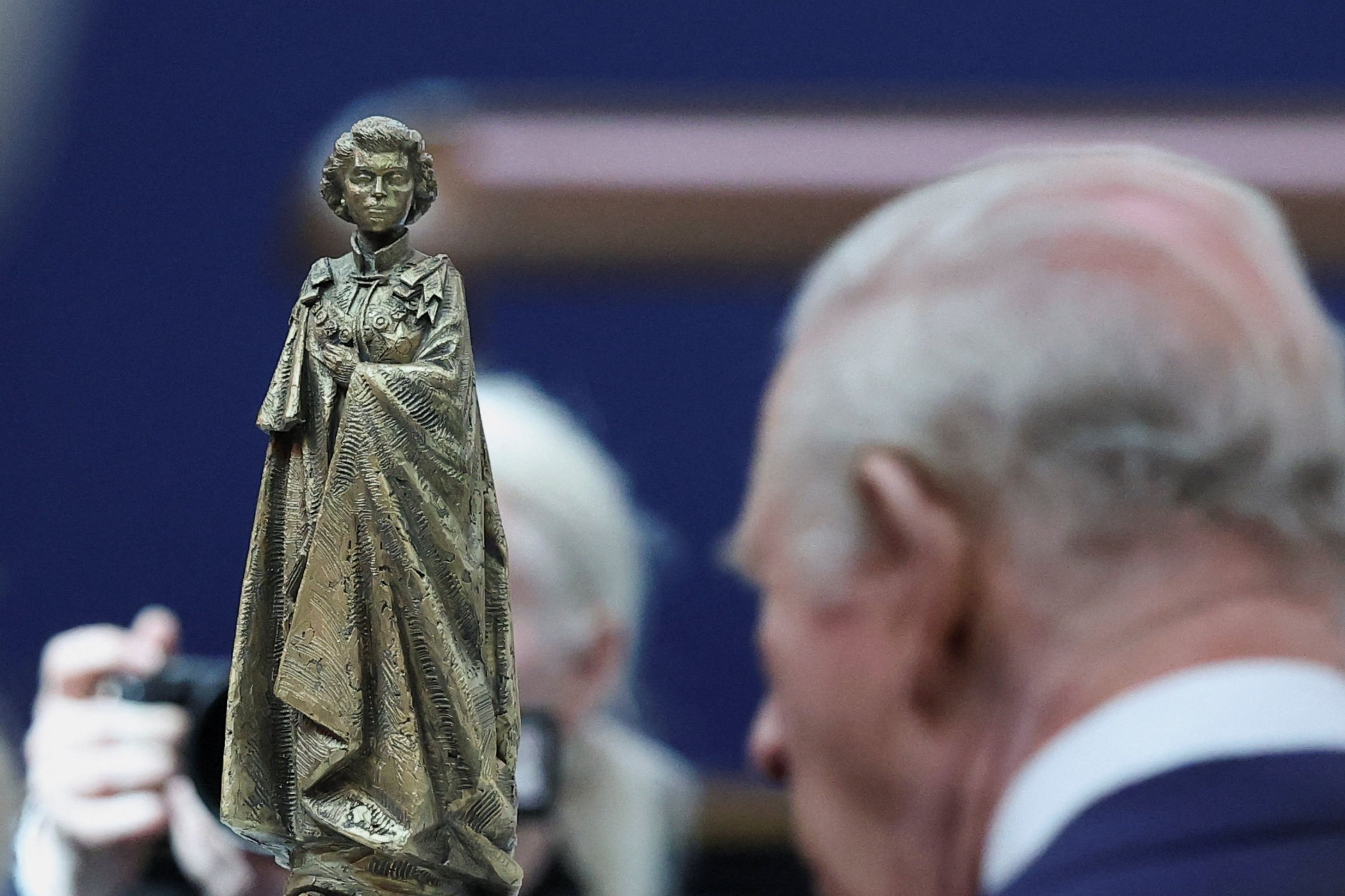 King Charles Inspects Queen Statue