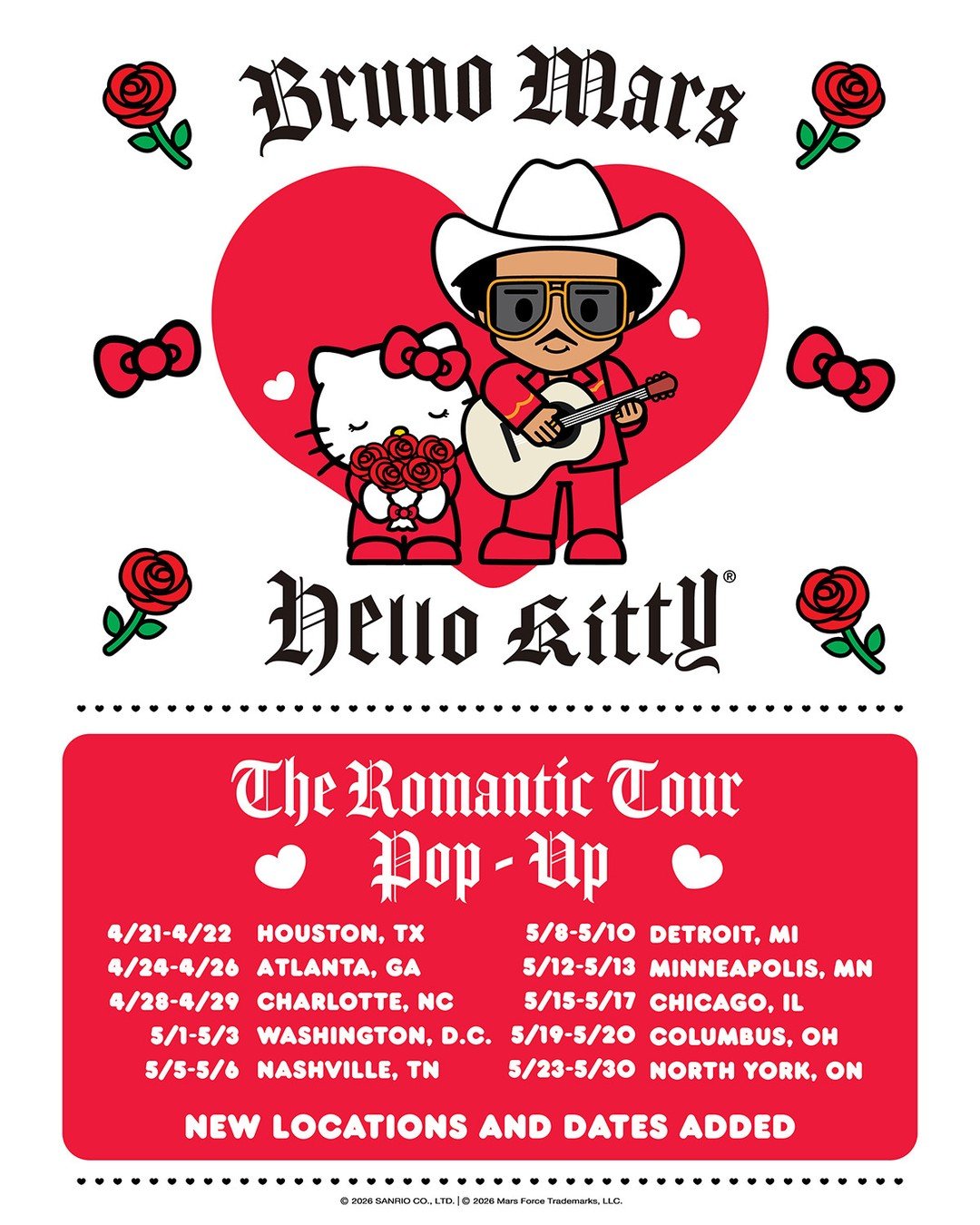 Bruno Mars x Hello Kitty 'The Romantic Tour' pop-up, DC