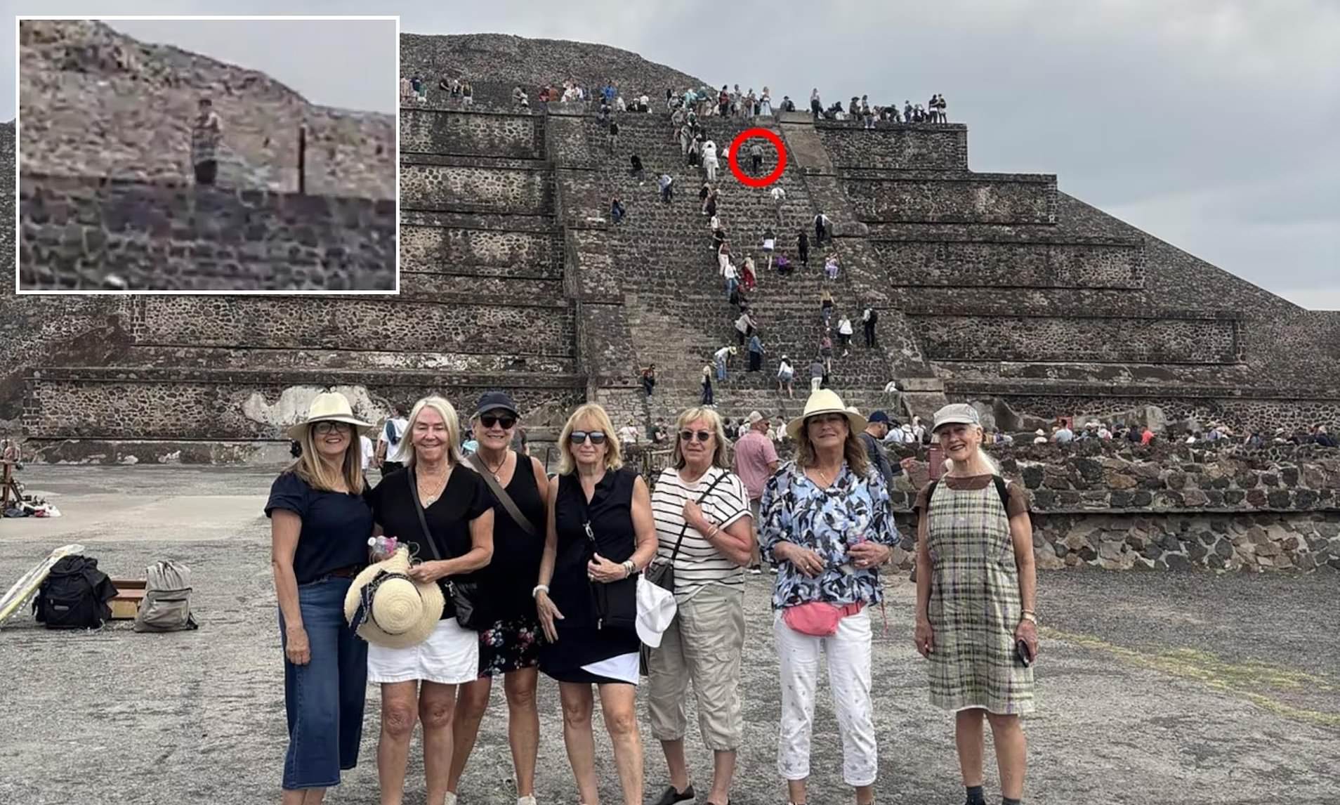 Tourists smile in front of Mexican pyramid with no idea that human ...