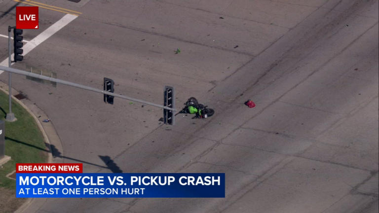 Motorcyclist critically injured after crashing into pickup truck in ...