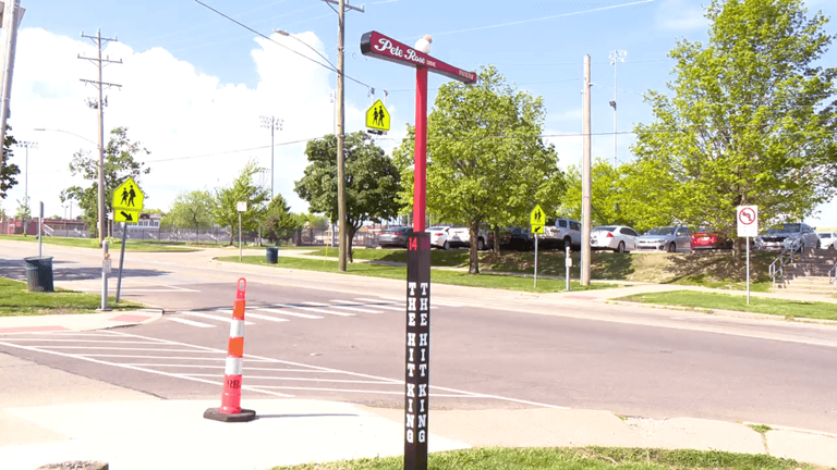 Weathered Pete Rose tribute sign outside his Cincinnati high school ...