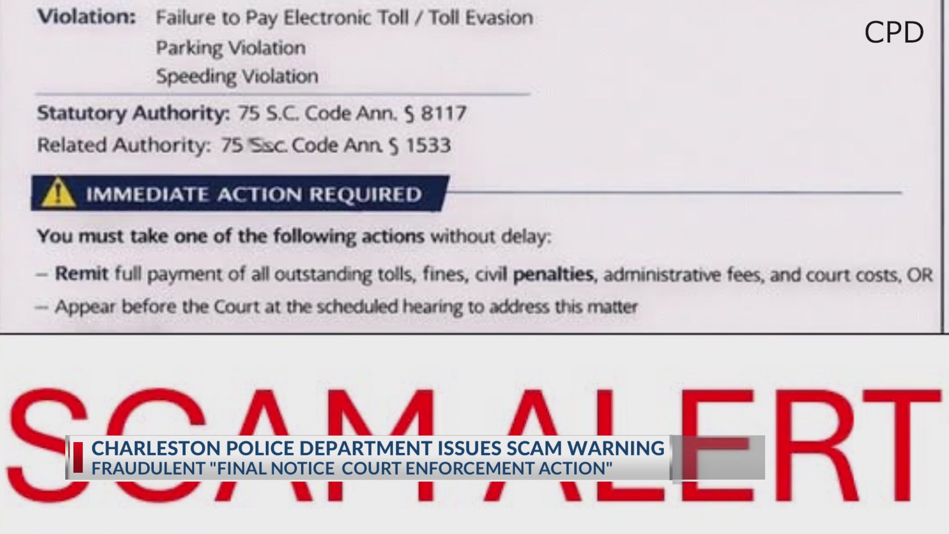 Charleston Police Dept issues scam warning