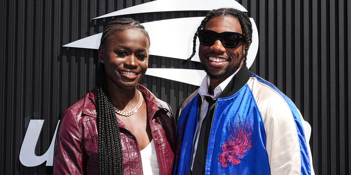 Noah Lyles’ smile was more than enough of a reaction to Junelle Bromfield’s stunning wedding gown