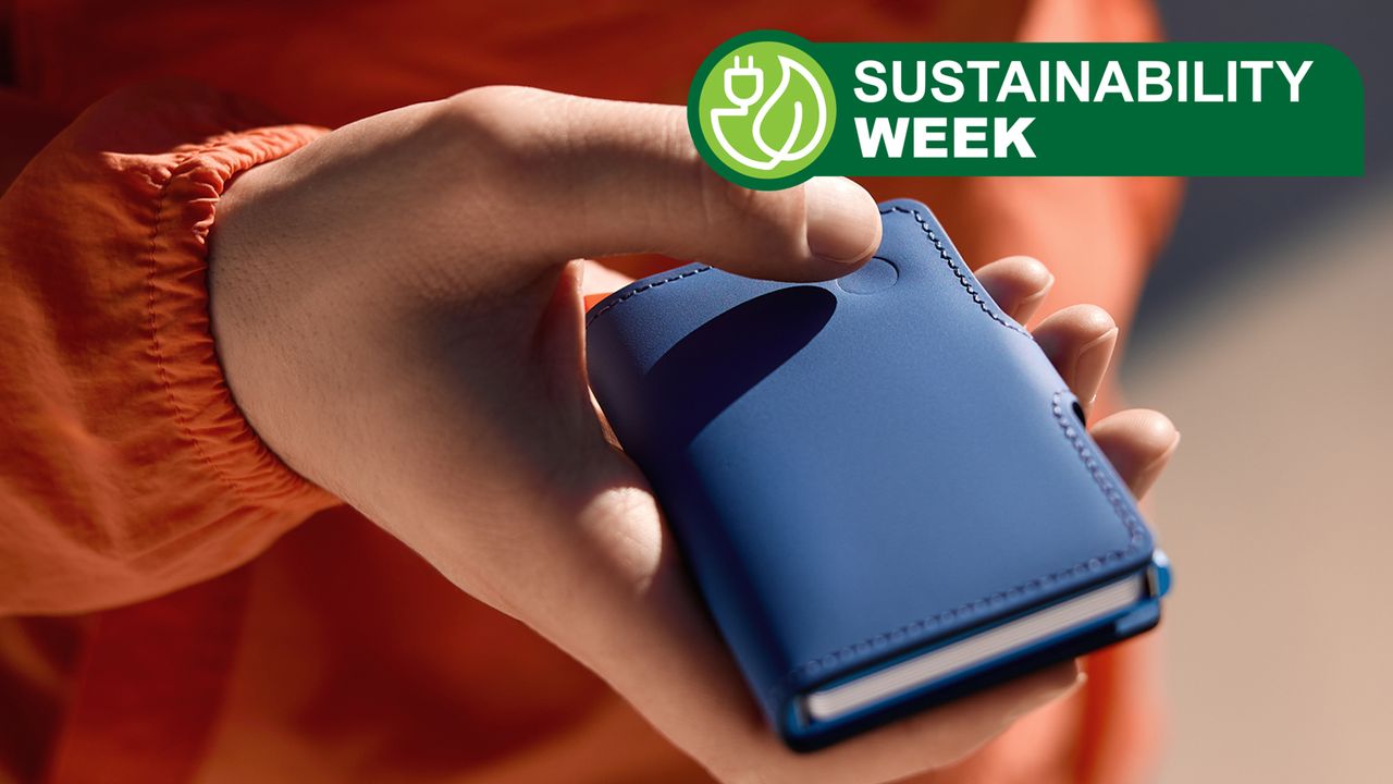 This trackable wallet is made from responsibly sourced, recycled materials