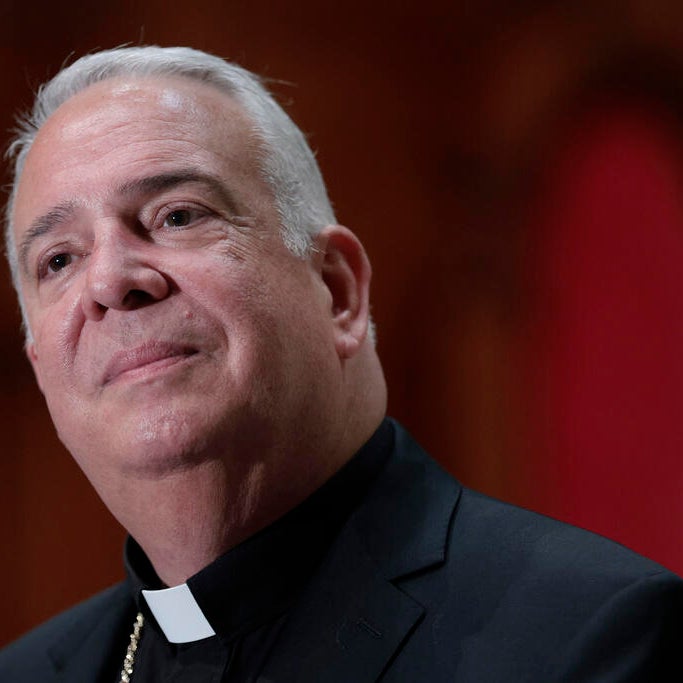 Archbishop Nelson Perez leads Mass and gives communion to members of the community outside the former site of St. Leo's Catholic Church in Philadelphia on June 19, 2021.