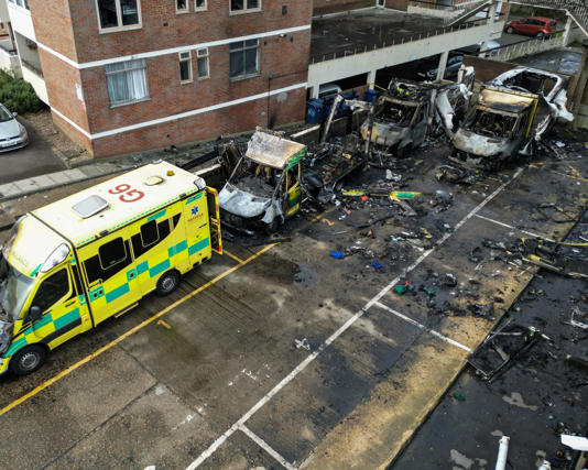 Ambulances run by a Jewish charity were set alight in north London last month. Photograph: Henry Nicholls/AFP/Getty Images