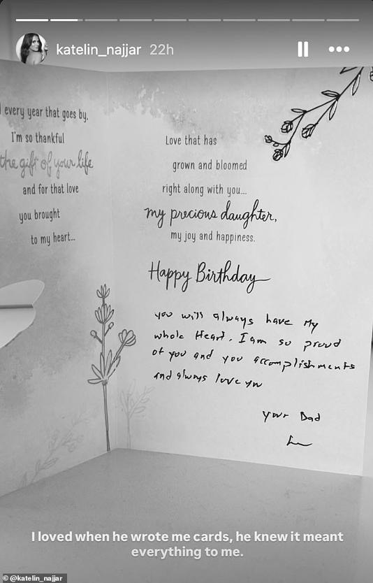 In a follow-up IG Story post, Katelin shared a birthday card her father had penned for her