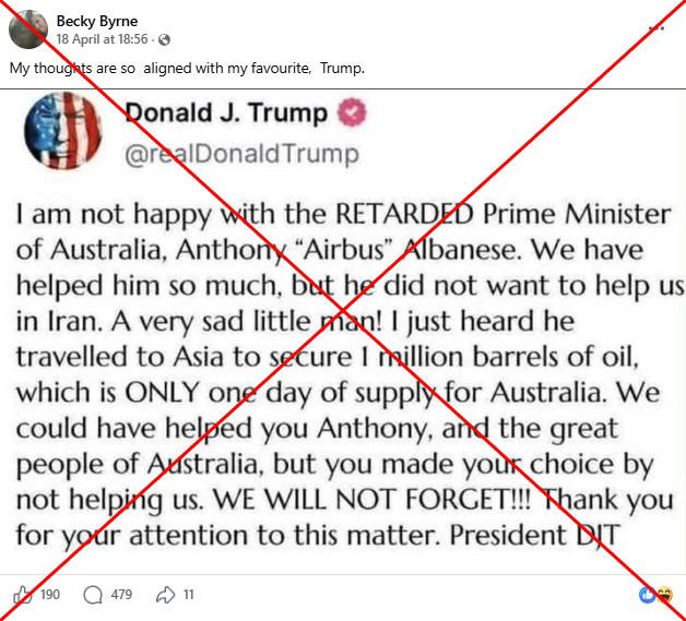 Fabricated Trump post mocking Australian PM dupes social media users