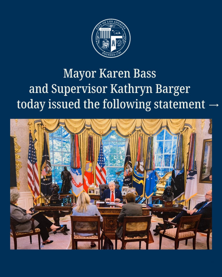LA Mayor Karen Bass grinning ear to ear in Trump White House photo op