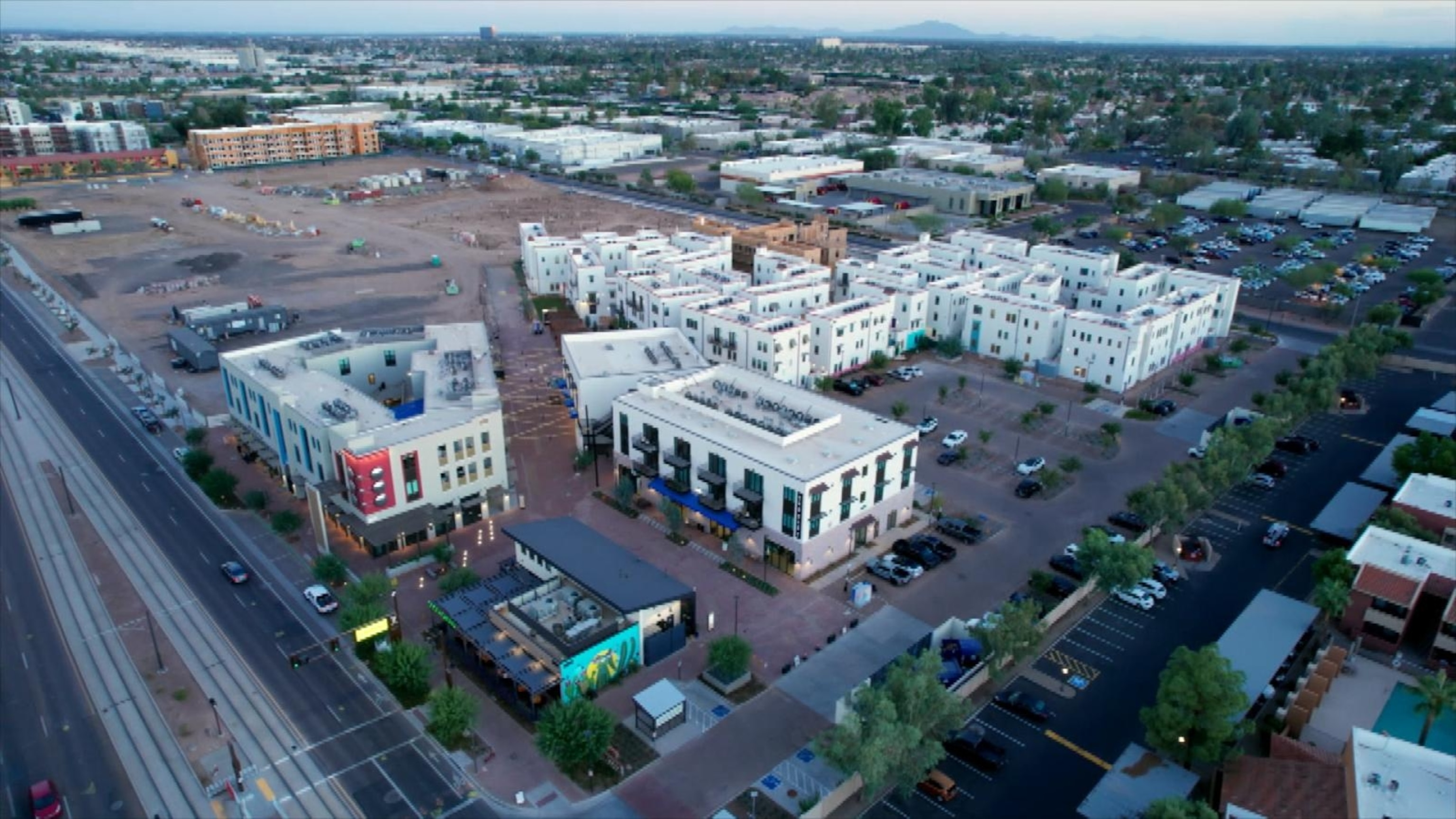 A new development in Arizona has shops, a restaurant, a farmer's market ...
