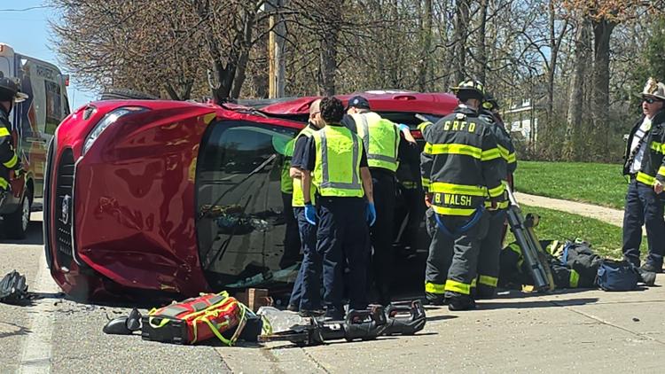 Woman hospitalized after rollover crash in Grand Rapids