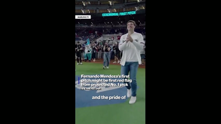 Fernando Mendoza throws odd first pitch before NFL draft