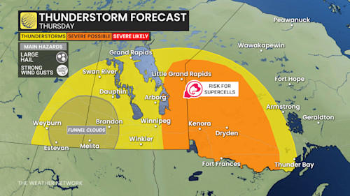 Severe storm chance bubbles up on parts of the Prairies, northern Ontario