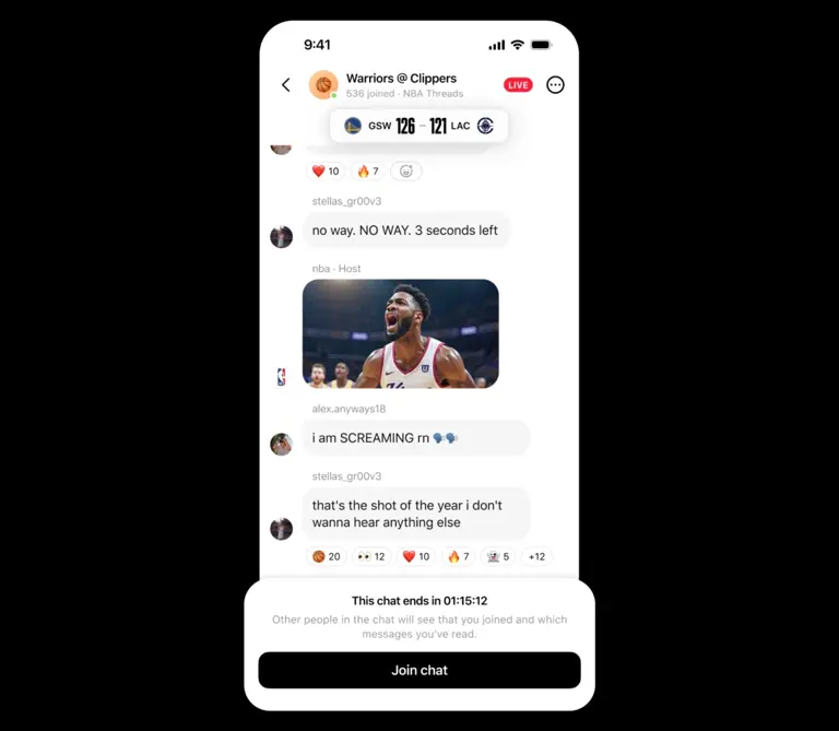 Threads launches live chats for real-time conversations during major events