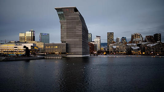The skyline of Oslo with the Munch Museum in center photographed in Oslo, Norway, Thursday, 8 December 2022.