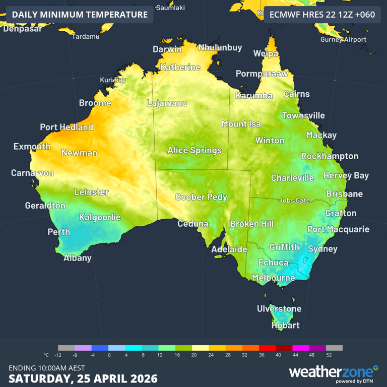 Anzac Day weather for the Australian capital cities