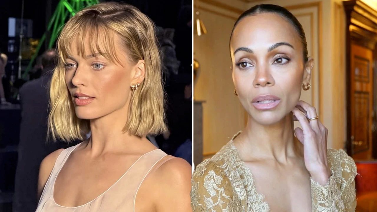 Beauty look di design: Margot Robbie con frangia décor e Zoe Saldana