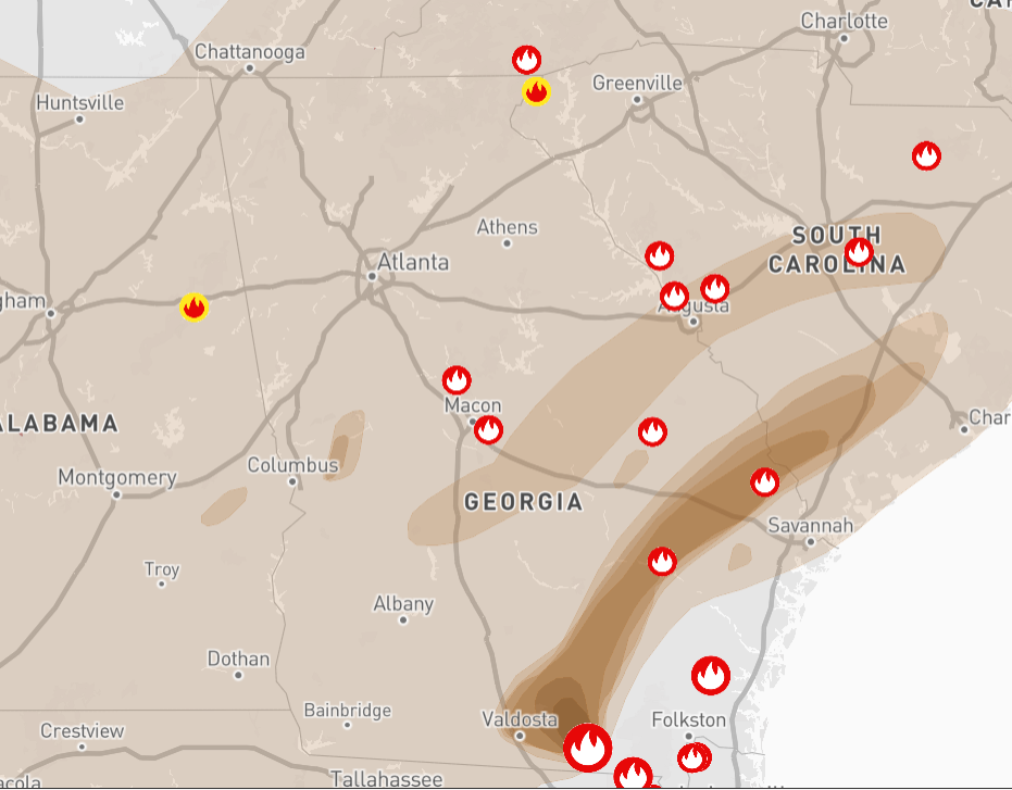 Georgia sees 34 new fires on Wednesday, smoke covers entire state