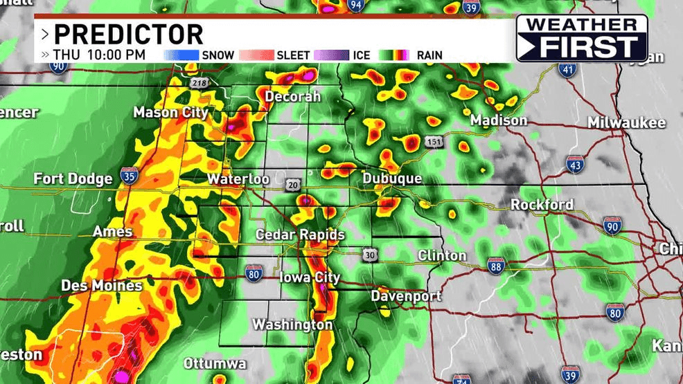 Storms and heavy rain expected Thursday in eastern Iowa