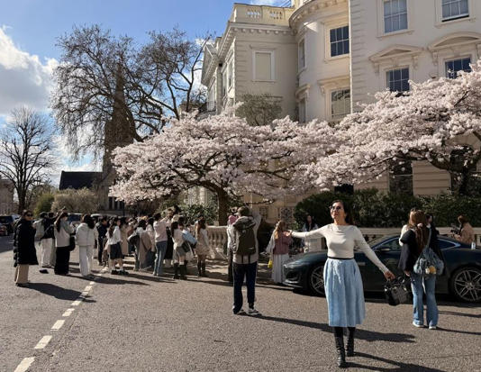 Tourists posing outside a home near Holland Park (The Standard)