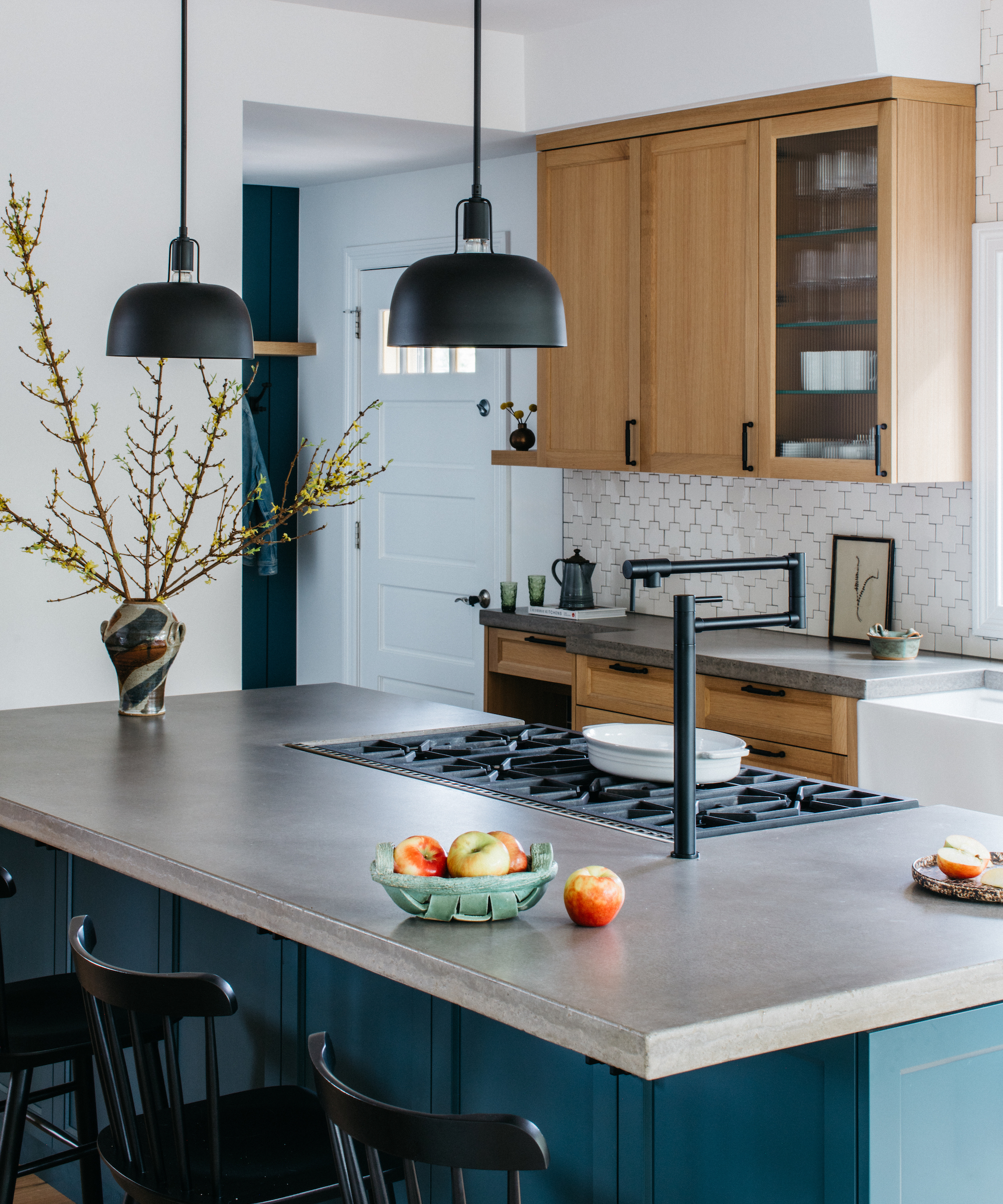 island with cooktop and pot filler tap