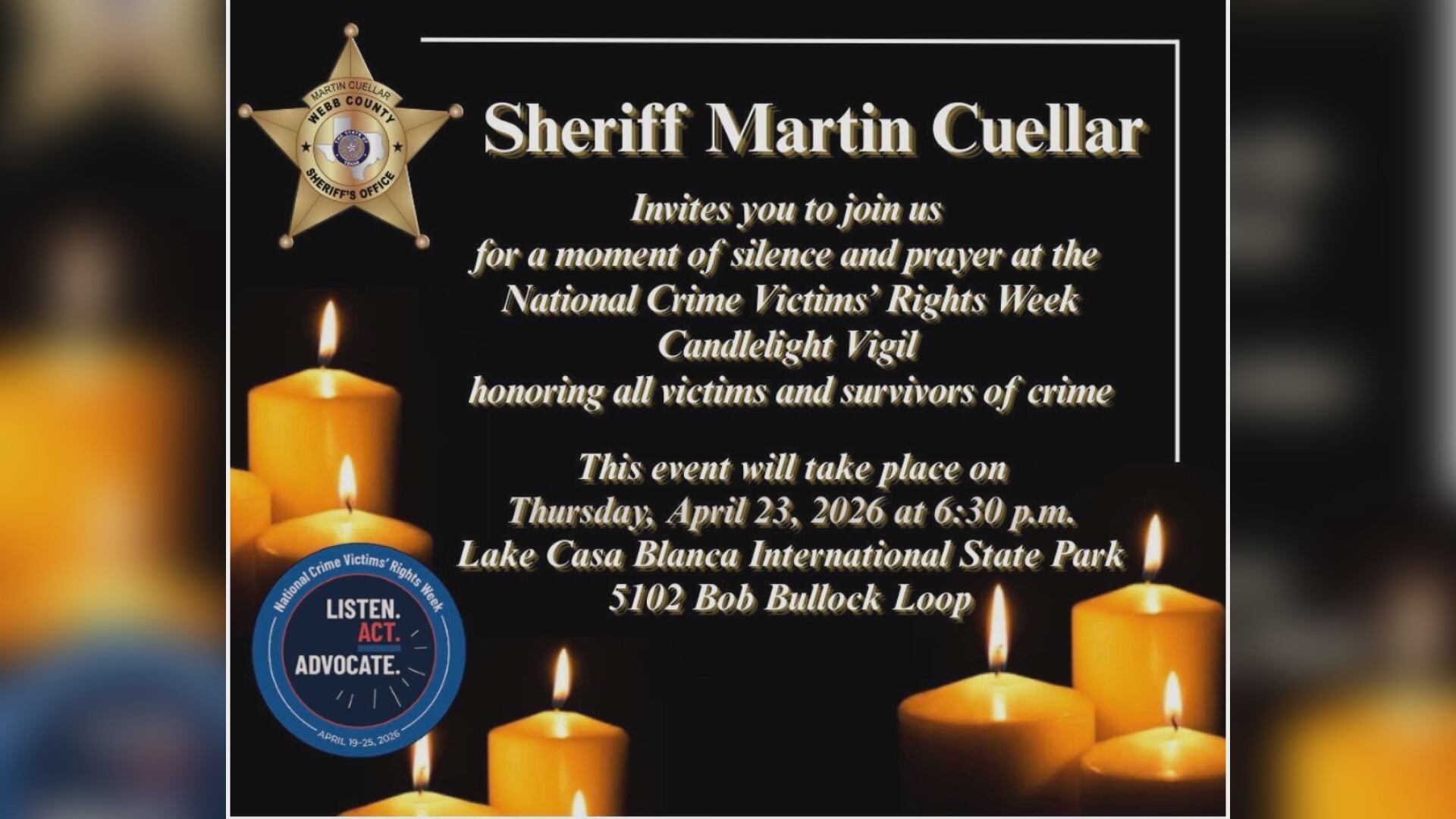 Webb County Sheriff’s Office to host candlelight vigil for crime victims