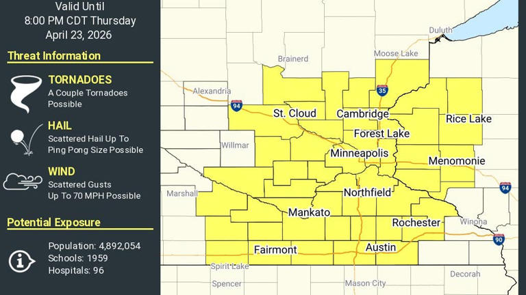 Severe thunderstorm watch in Twin Cities: 70 mph winds, ping pong-sized ...
