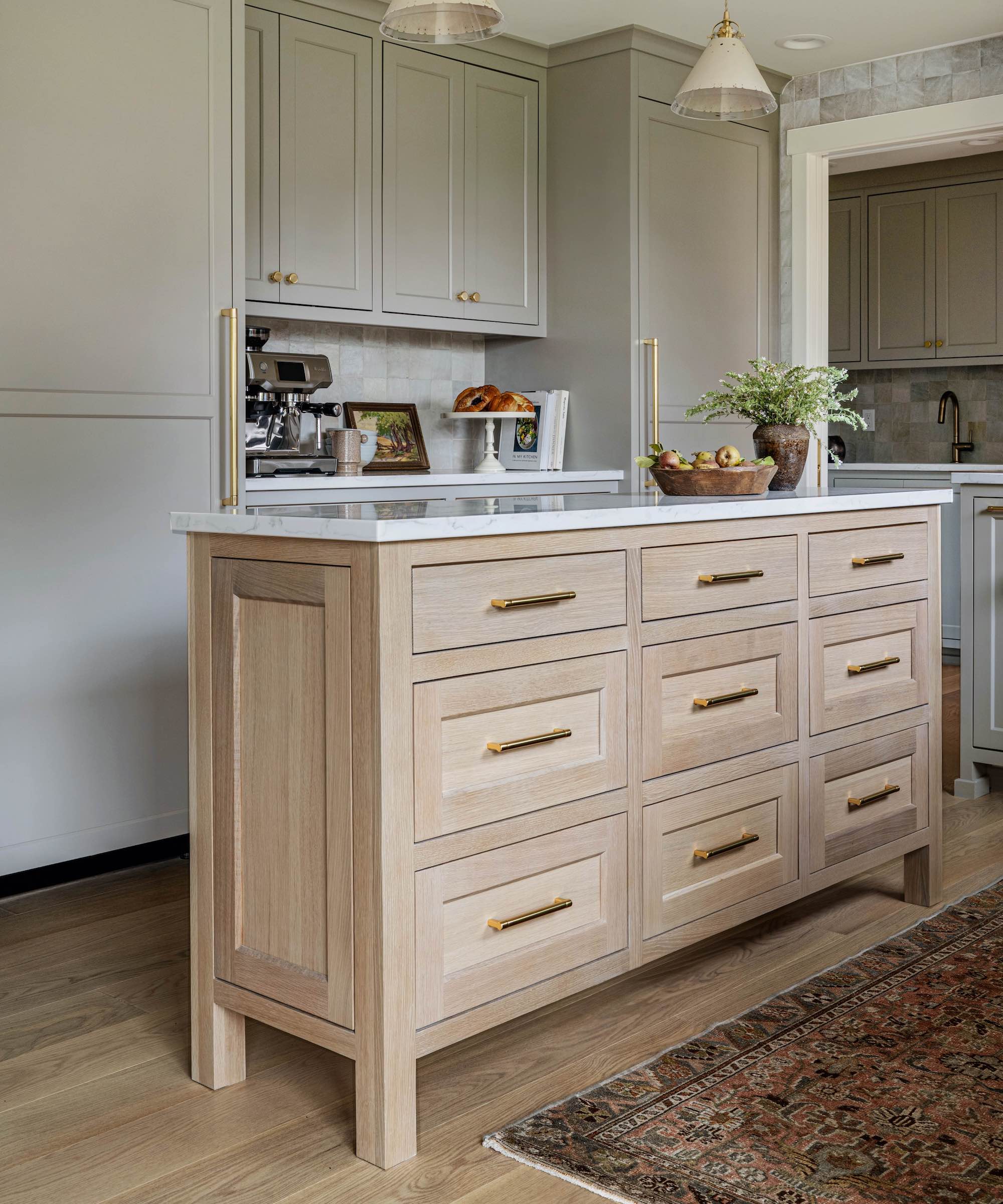 kitchen with slimline island in wood