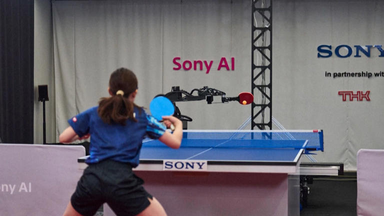 Robot vs. human. Watch robot beat elite players in ping pong