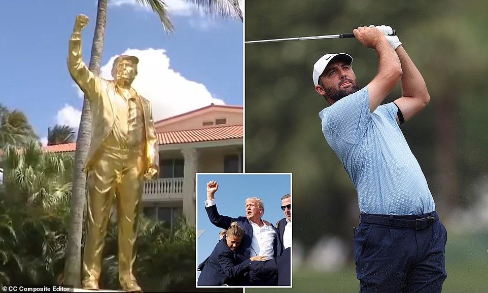 Gold statue of Trump unveiled at his Doral golf course