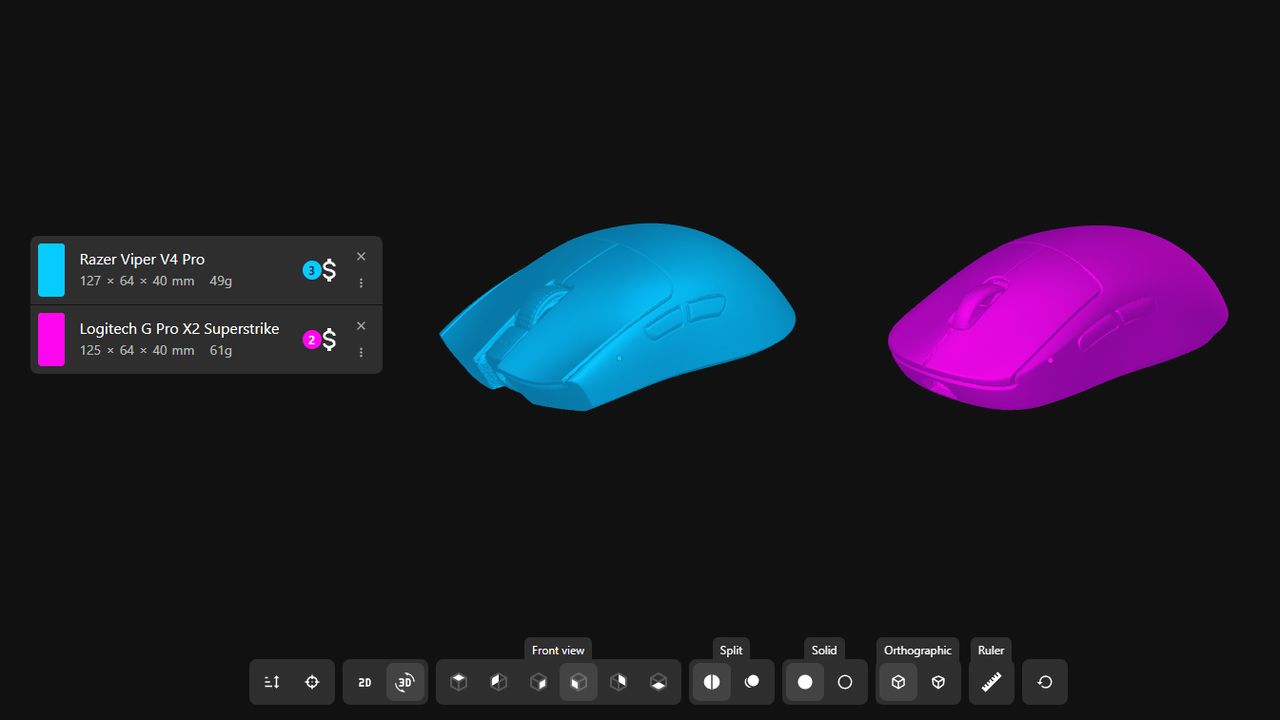 This web tool now lets you compare gaming mouse shapes in full 3D