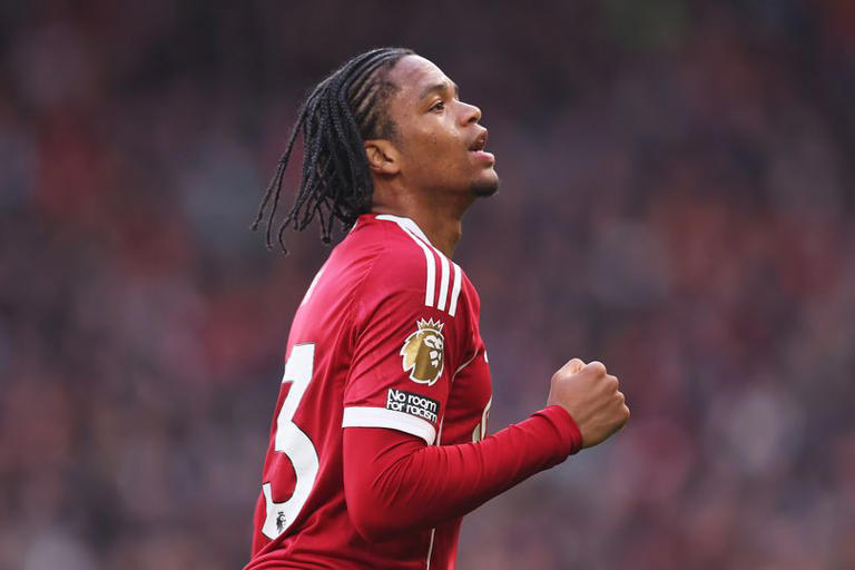Rio Ngumoha of Liverpool celebrates scoring his team's first goal during the Premier League match between Liverpool and Fulham