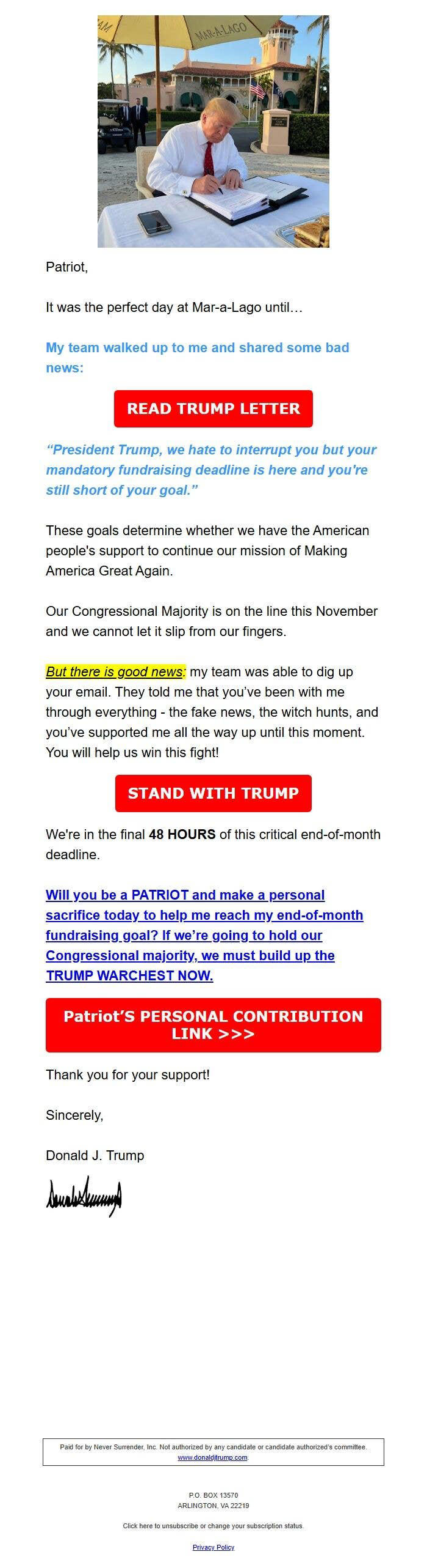Deceptive fundraising email describes day at Mar-a-Lago, but Trump wasn ...