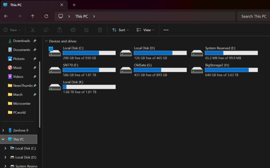 I might have too many drives, but at least most of them have some free space.