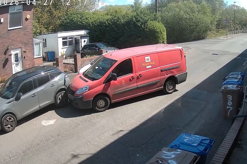 Moment runaway Royal Mail van smashes into parked car in Clifton