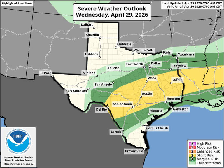 Cold front moves toward South Texas Wednesday, large hail risk is rising
