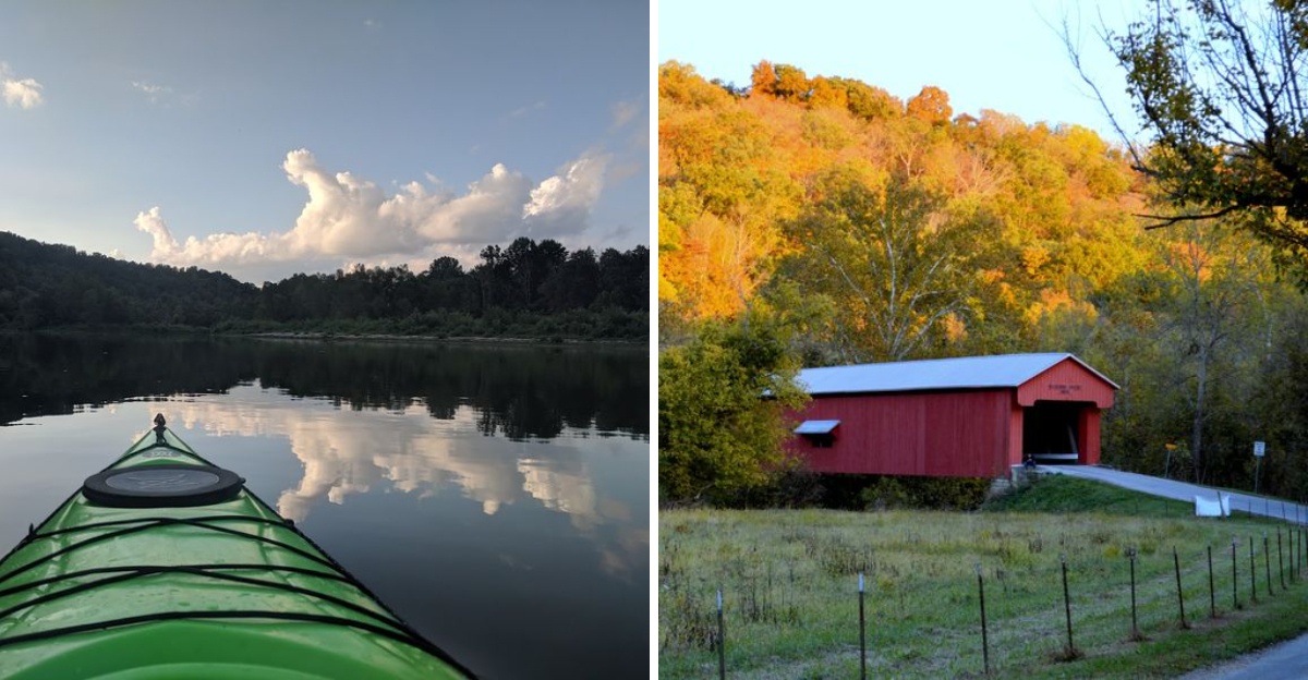 This scenic Indiana state park lake is surrounded by lush forest and ...