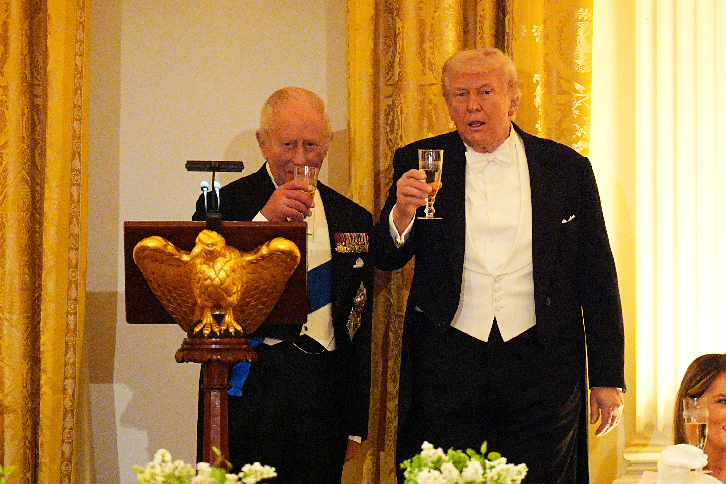 The King and President Donald Trump make a toast (Aaron Chown/PA) (PA Wire)