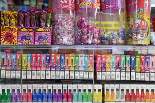 Different flavours of vapes for sale in a shop (Jacob King/PA Wire)