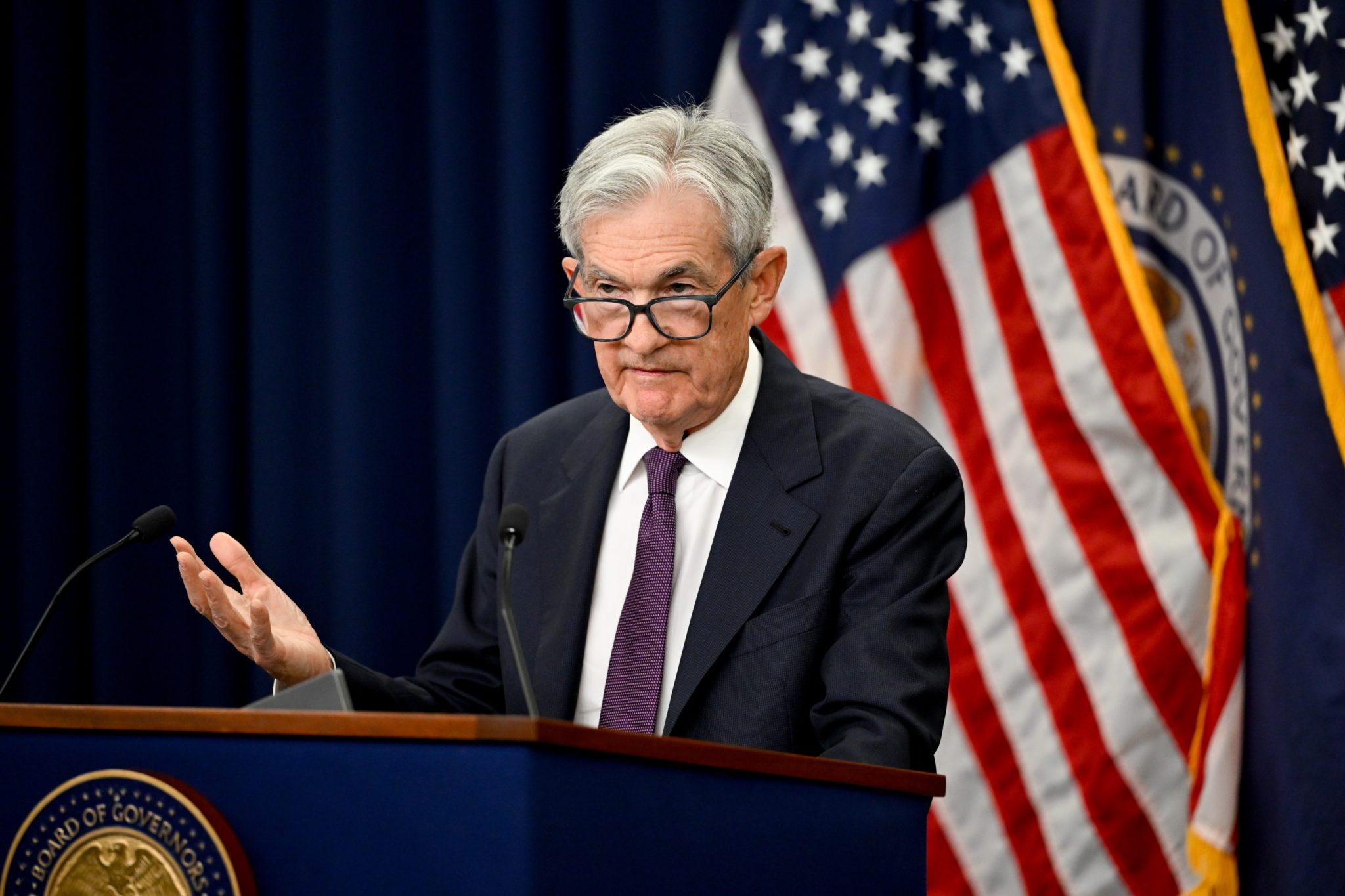 Jerome Powell, chairman of the US Federal Reserve, during a news conference following a Federal Open Market Committee (FOMC) meeting in Washington, DC, US, on Wednesday, April 29, 2026.