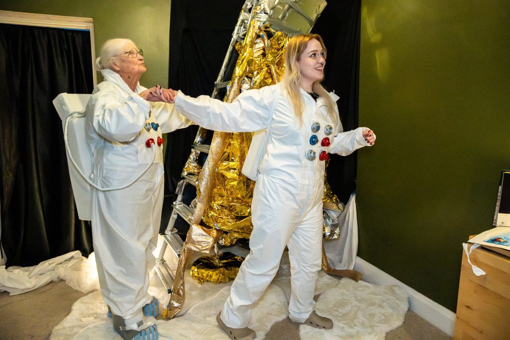 Artist inspired by Artemis II helps women walk on moon