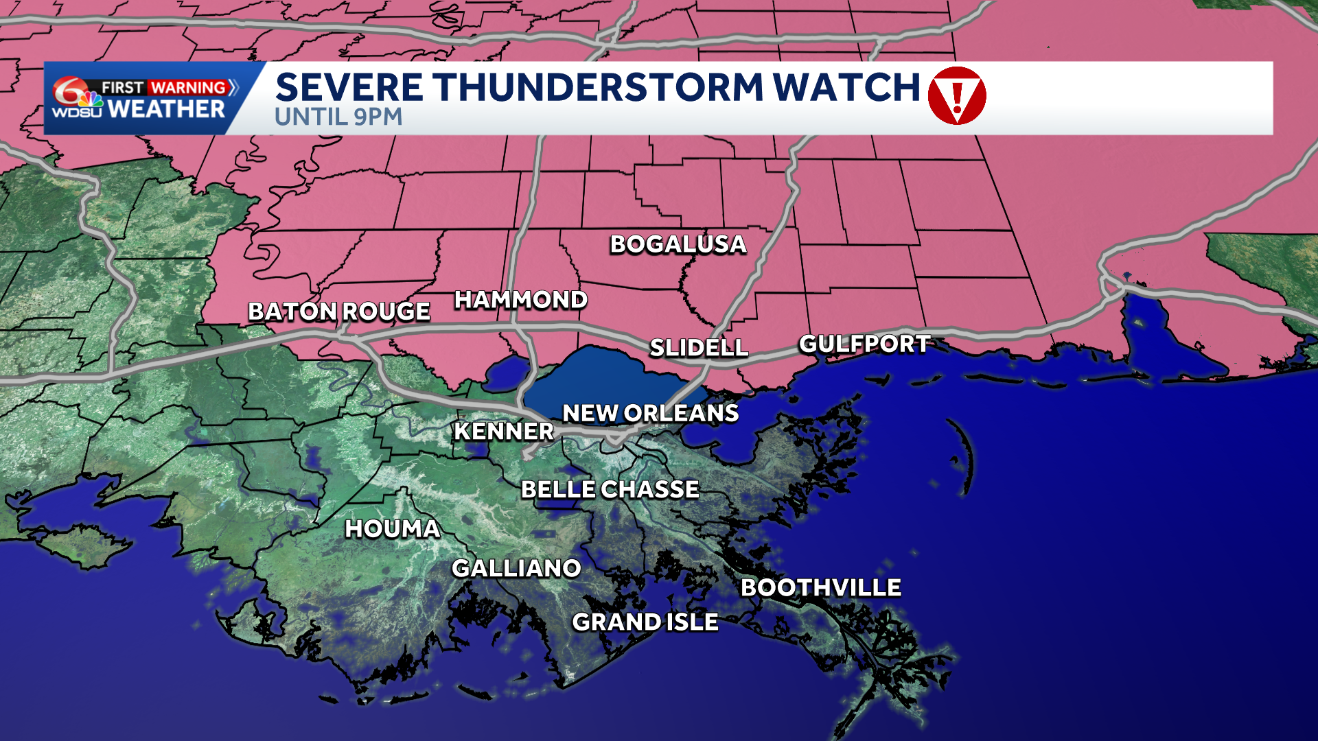 A severe thunderstorm watch issued for parts of southeast Louisiana