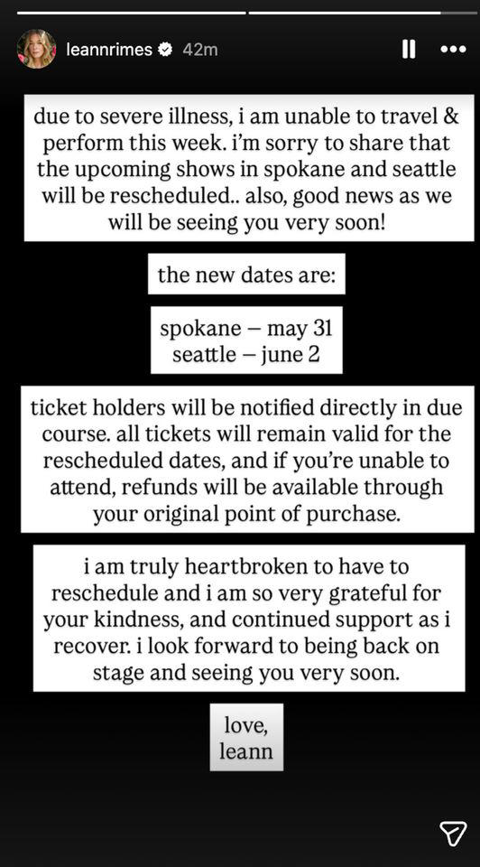 LeAnn Rimes cancels upcoming shows citing severe illness months after ...