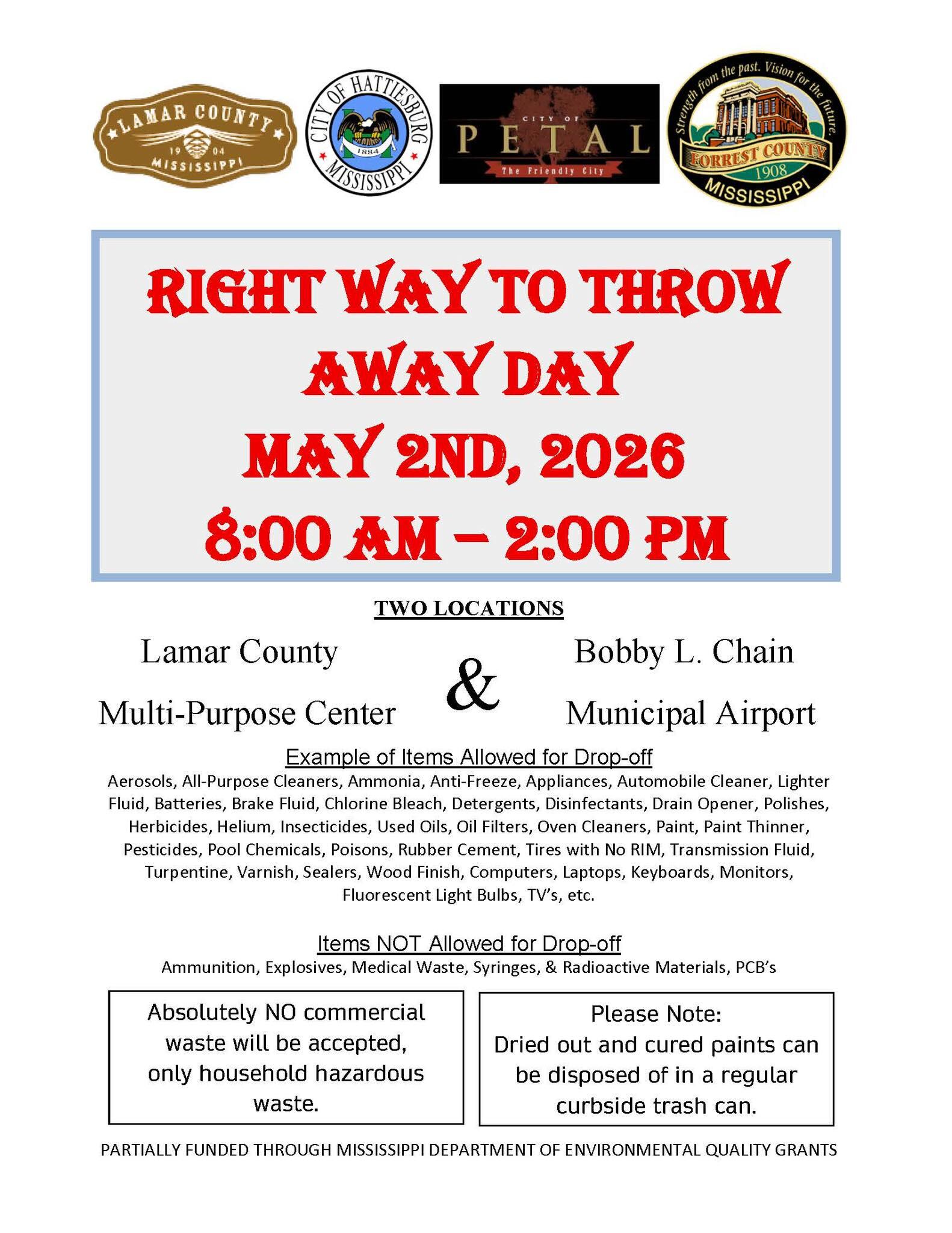 Lamar and Forrest counties’ Right Way to Throw Away Day to be held Saturday