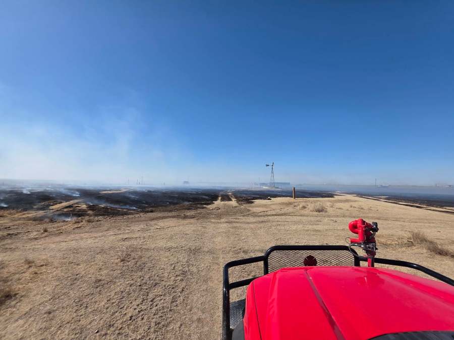 Crews working grass fire north of Booker Wednesday