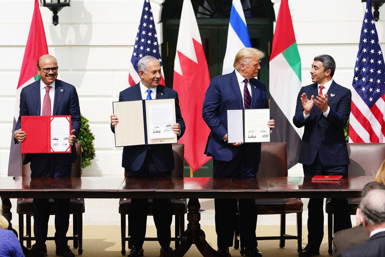 The signing ceremony for the Abraham Accords, which normalized relations between the U.A.E., Bahrain and Israel, took place on the White House South Lawn in 2020.
