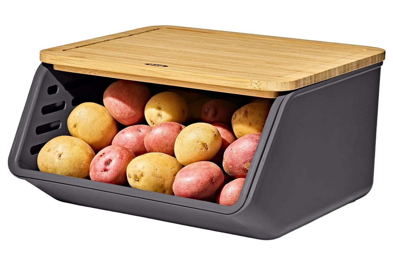 OXO Good Grips Produce Saver Root Vegetable Bin with Lid, 5 lb Capacity Potato and Onion Storage for Pantry, Stackable Vegetable Storage Container