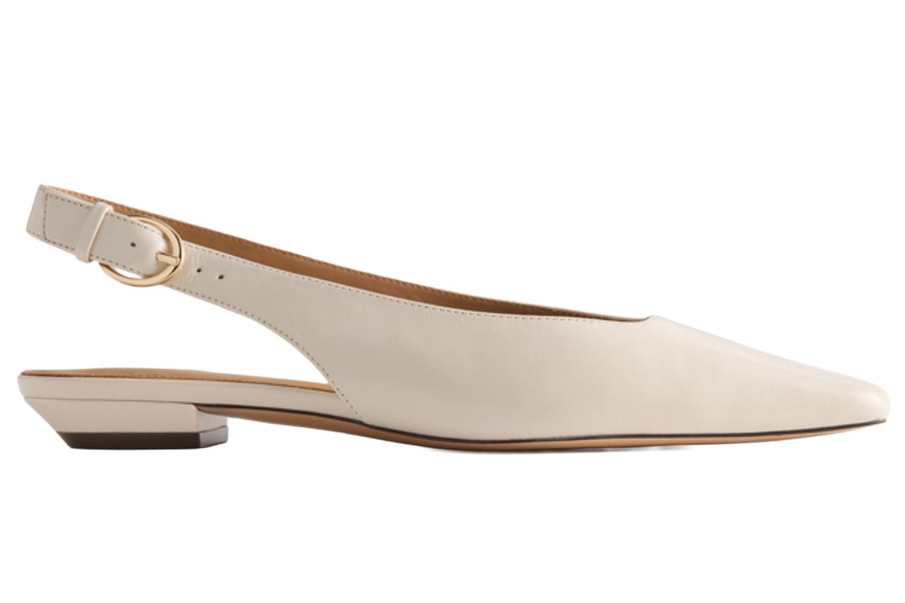 Italian Leather Slingback Flat in Bone