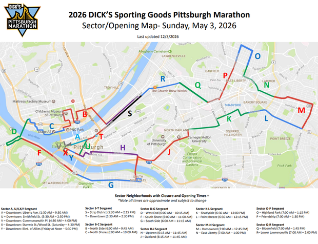 Map Shows Road Closures For 2026 Pittsburgh Marathon On Sunday Morning